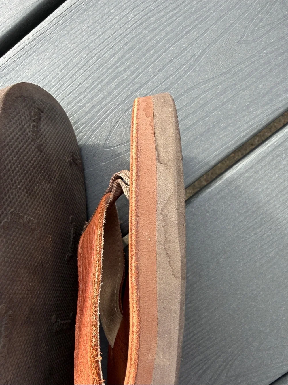 Men's Brown Leather Flip-Flop Sandals Vibram Soles
